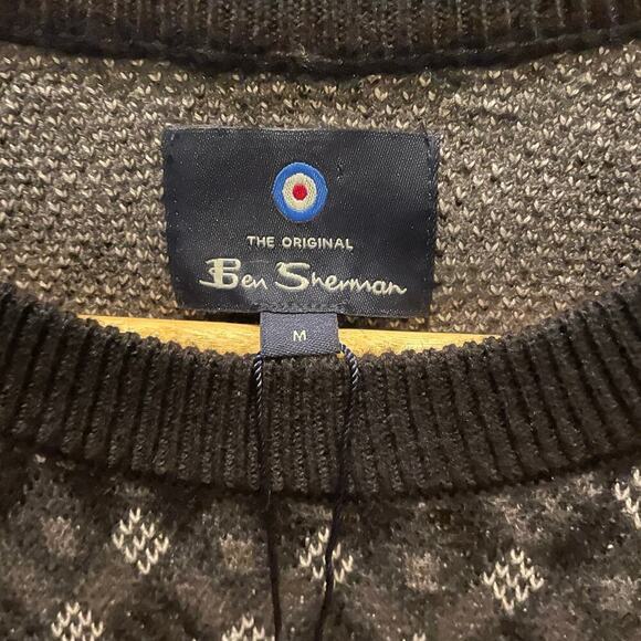 Ben Sherman Cotton Blend Black Diamond Knit Crewneck Sweater – Mens M, NWT NEW - Picture 4 of 7